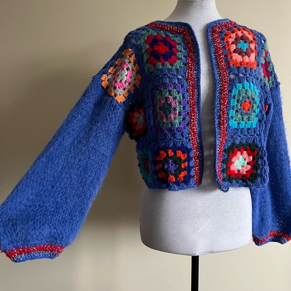 vintage handmade crocheted granny square cardigan - Picture 10 of 15